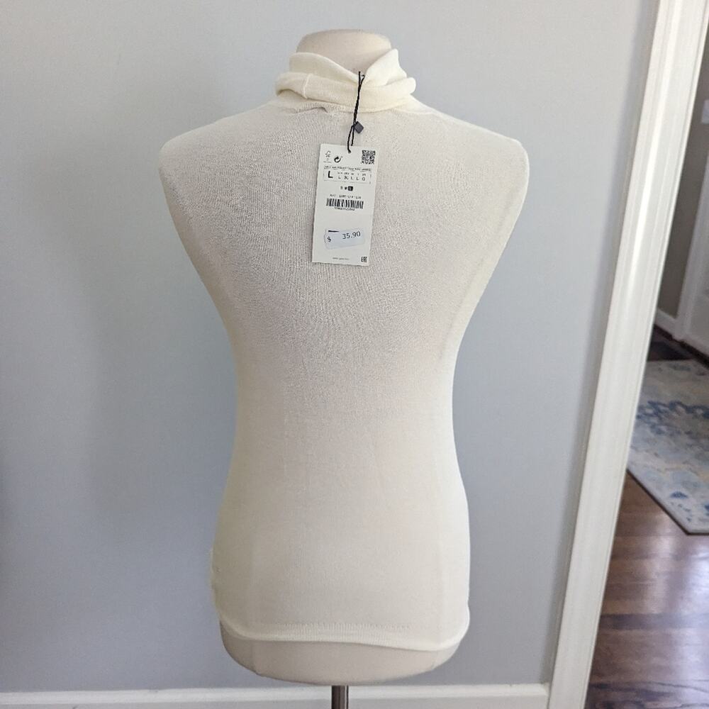 NEW Women's Zara Mesh Sheer Mockneck Cream Top Large - Picture 3 of 7